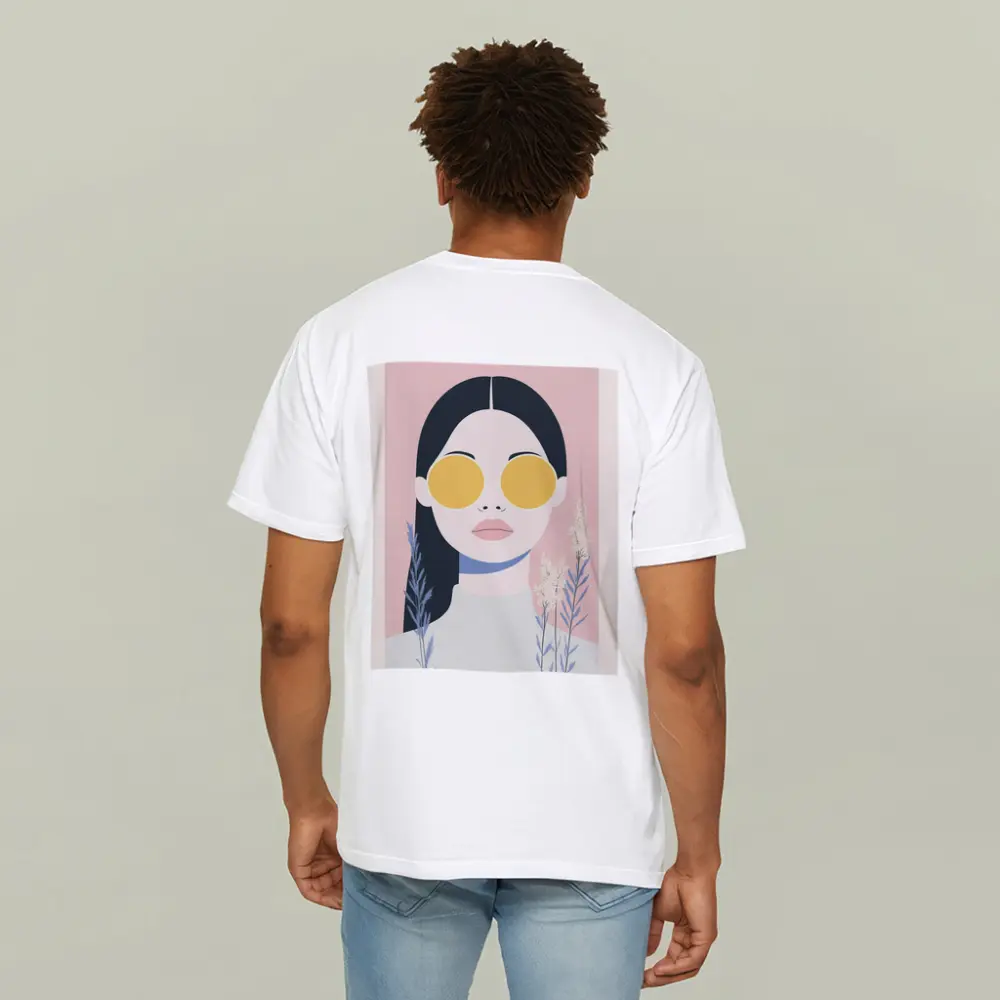 Minimalist Woman Portrait Yellow Sunglasses Pink – T-Shirts