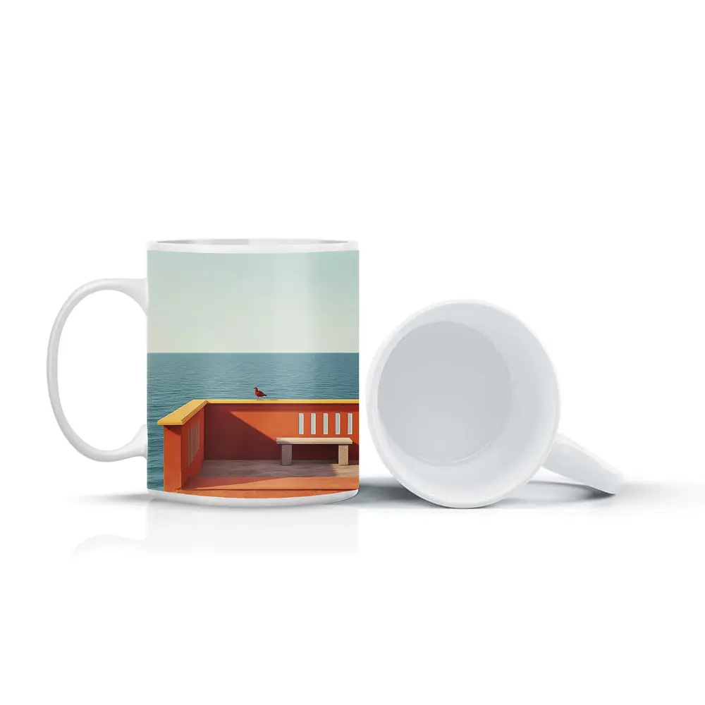 Red Bird on Orange Terrace Ocean View – Mugs