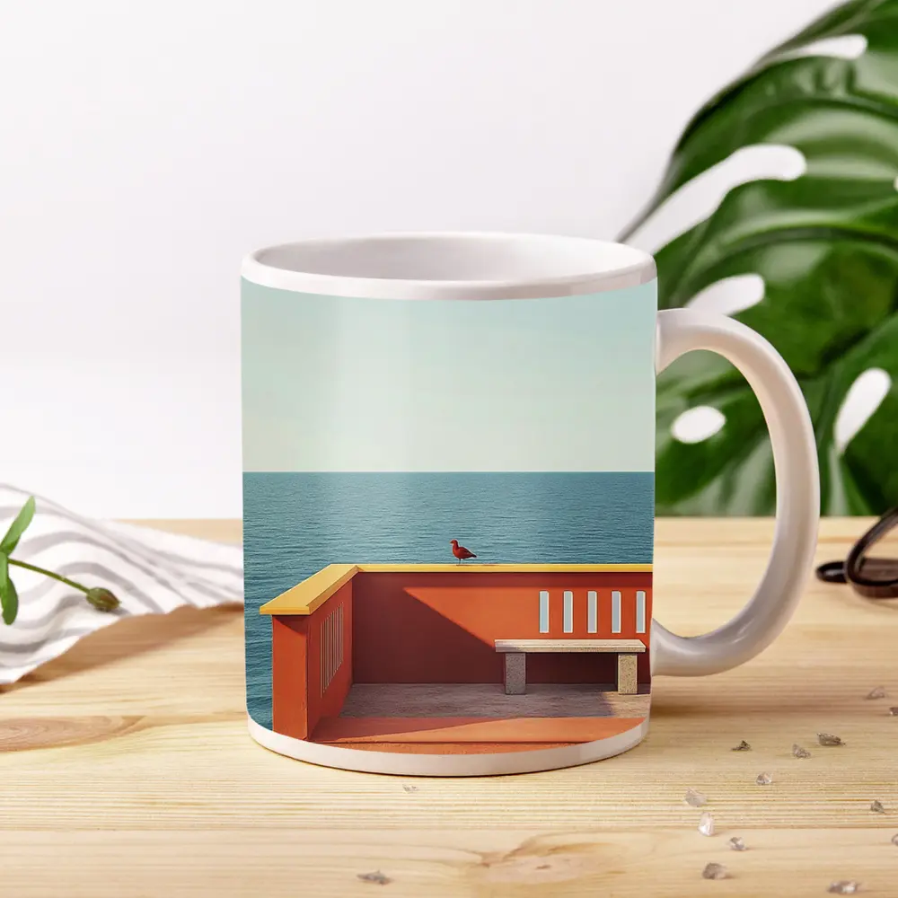 Red Bird on Orange Terrace Ocean View – Mugs