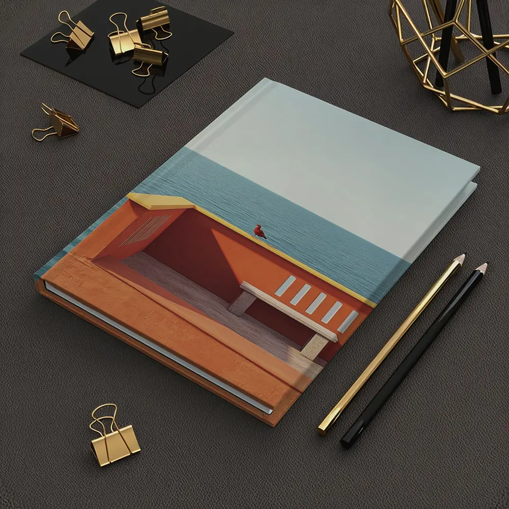 Red Bird on Orange Terrace Ocean View – Notebooks