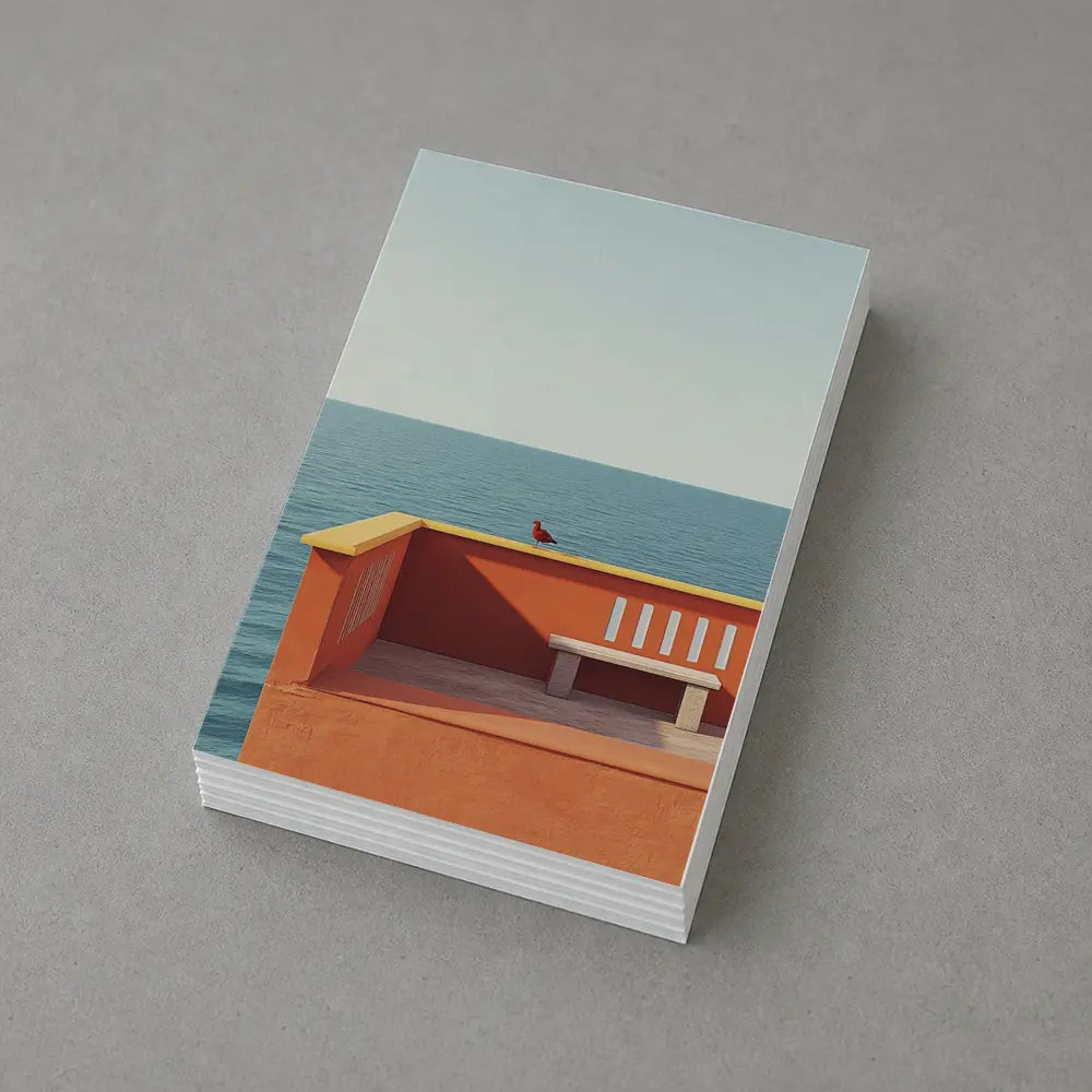 Red Bird on Orange Terrace Ocean View – Postcards