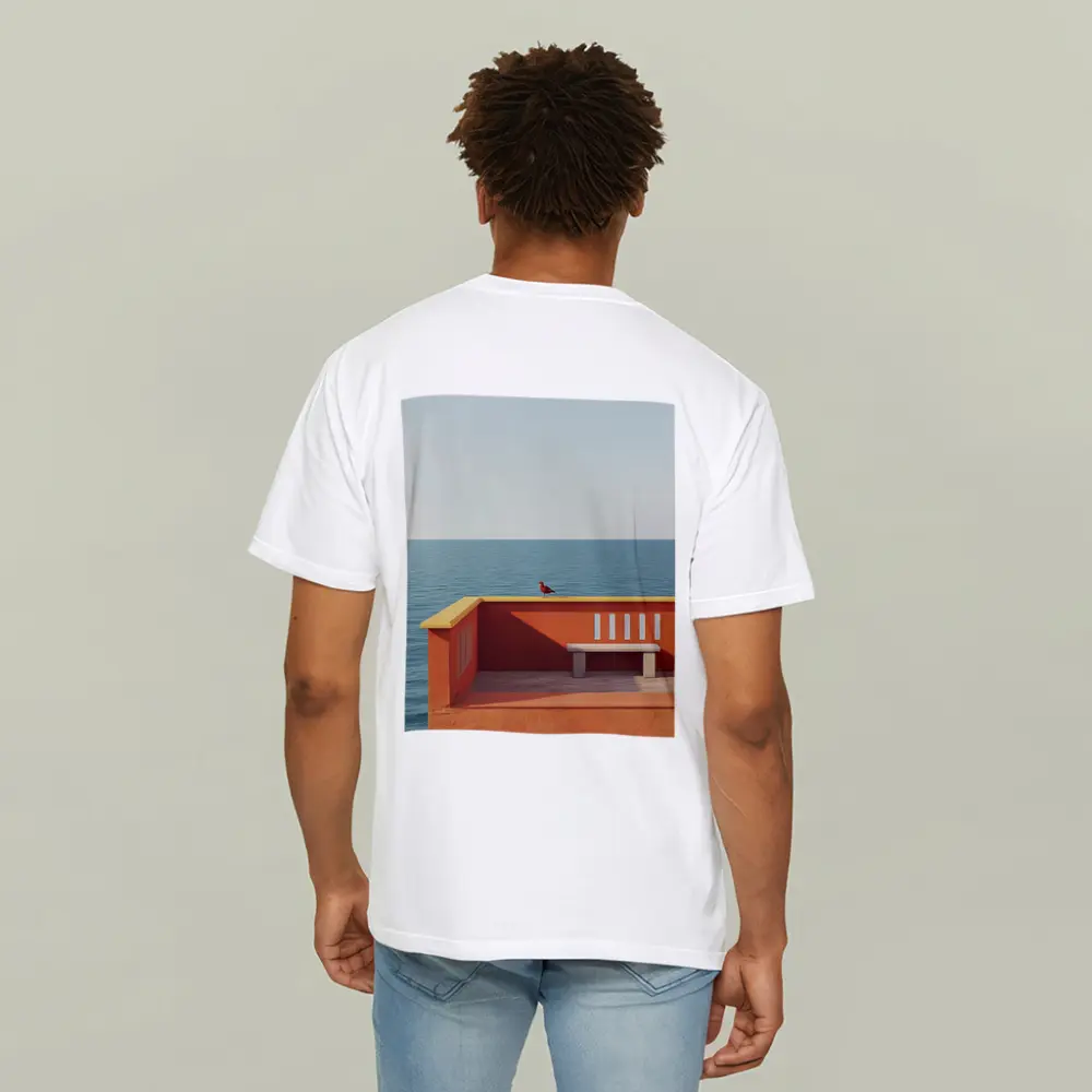 Red Bird on Orange Terrace Ocean View – T-Shirts