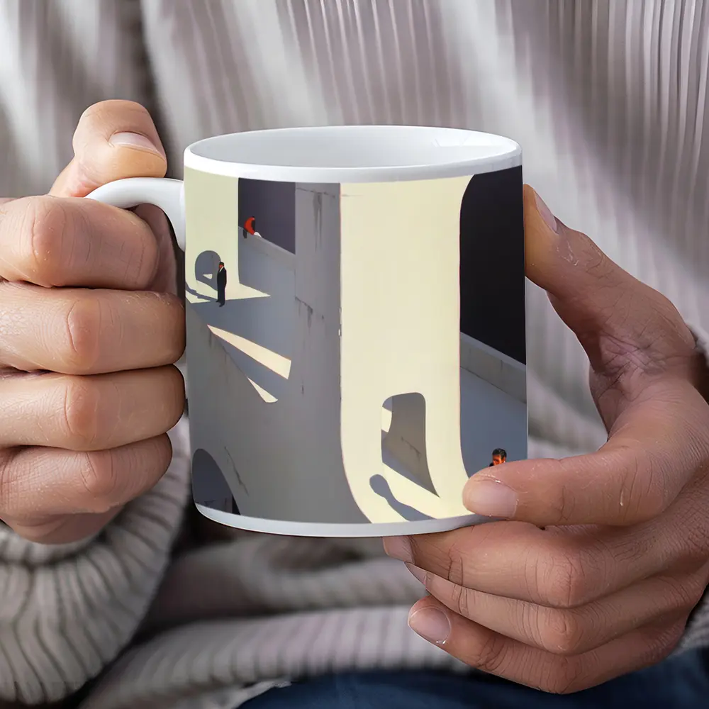 Surreal Architecture Men Standing Bold Shadows – Mugs