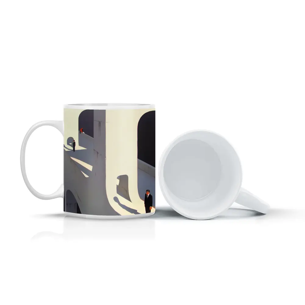 Surreal Architecture Men Standing Bold Shadows – Mugs