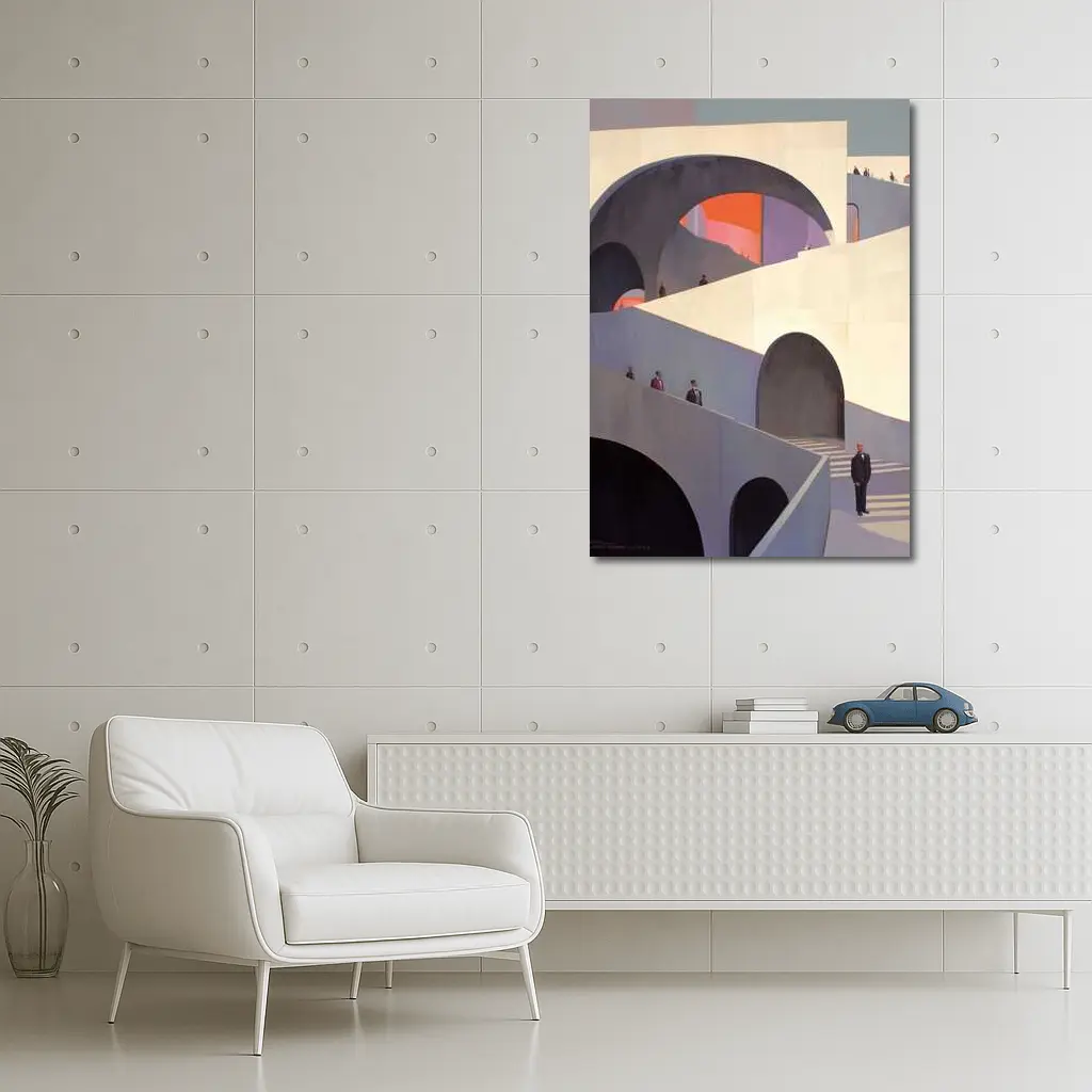 Architectural Arches Brutalist Building People Scene – Wall Art