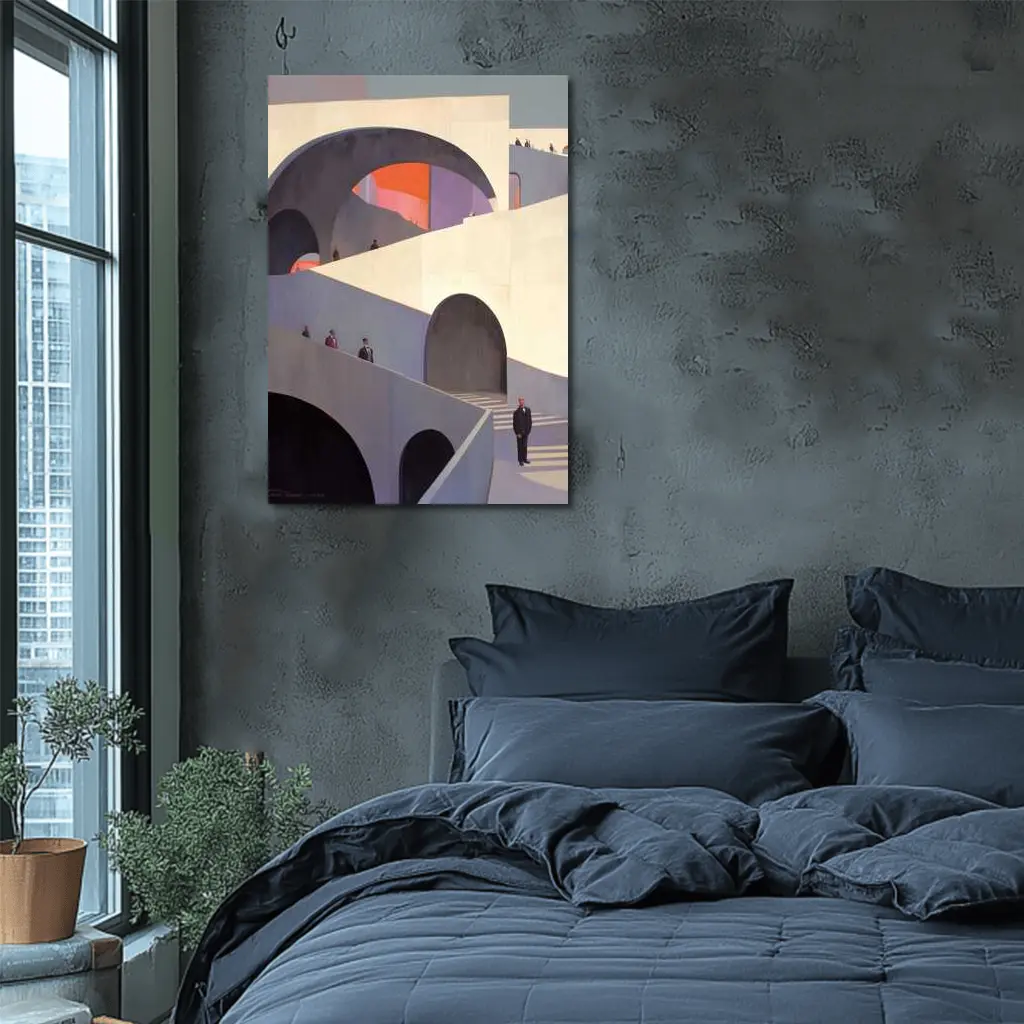 Architectural Arches Brutalist Building People Scene – Wall Art