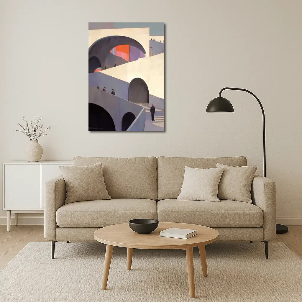 Architectural Arches Brutalist Building People Scene – Wall Art