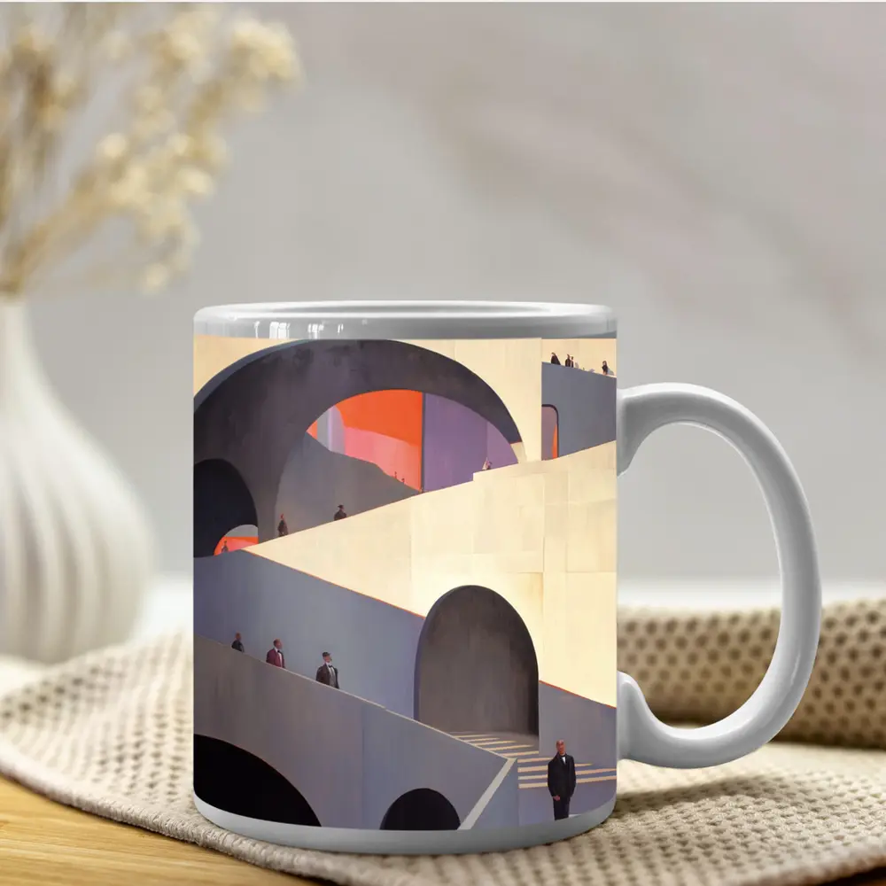 Architectural Arches Brutalist Building People Scene – Mugs
