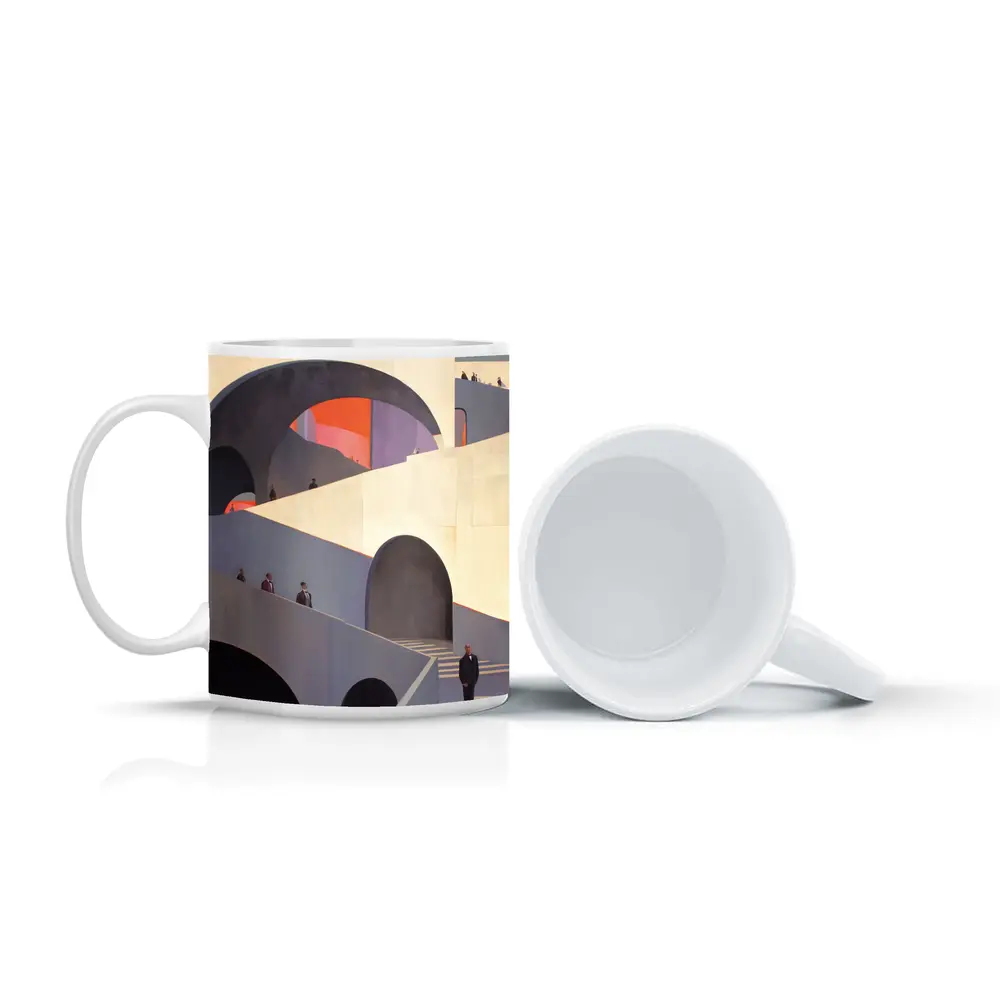 Architectural Arches Brutalist Building People Scene – Mugs