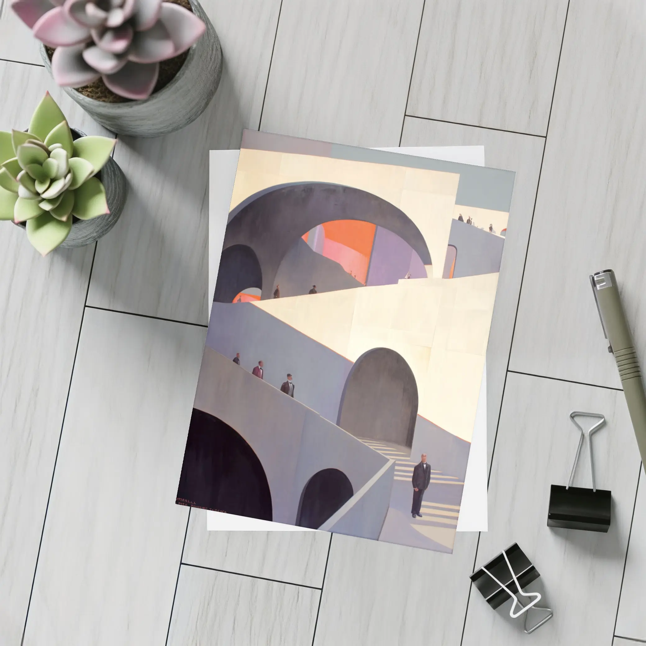 Architectural Arches Brutalist Building People Scene – Postcards
