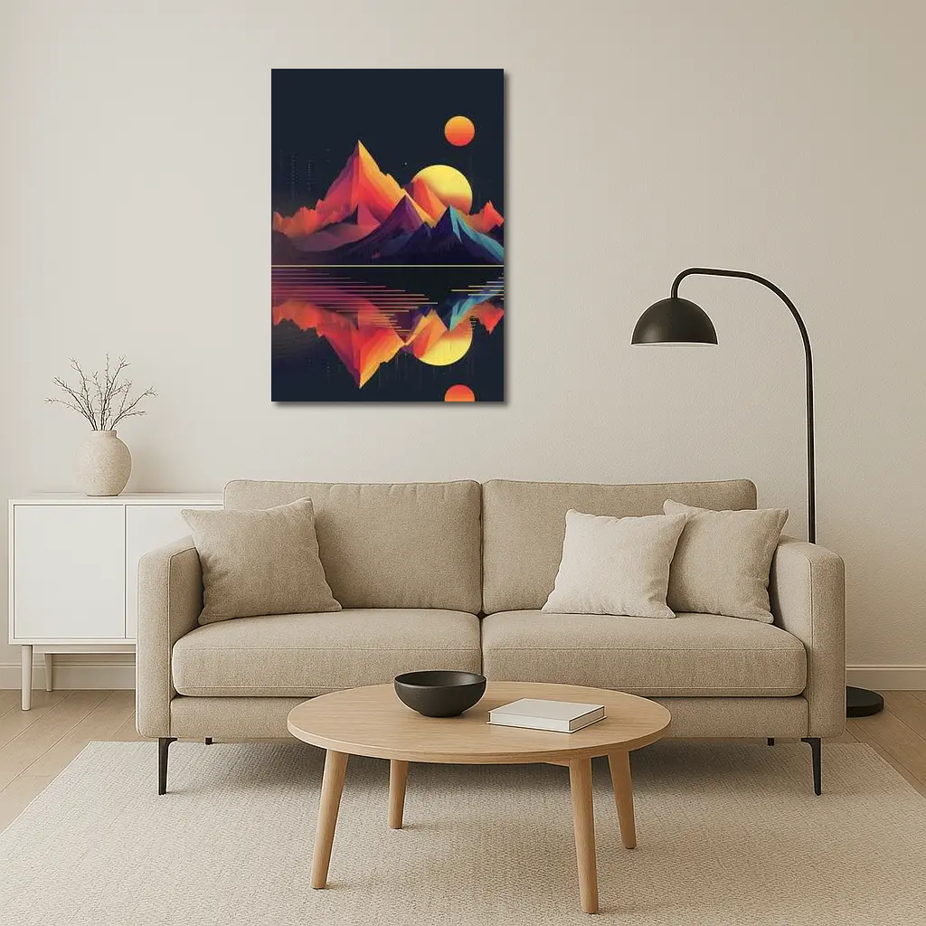 Geometric Mountain Reflection Retro Night Sky – Wall Art
