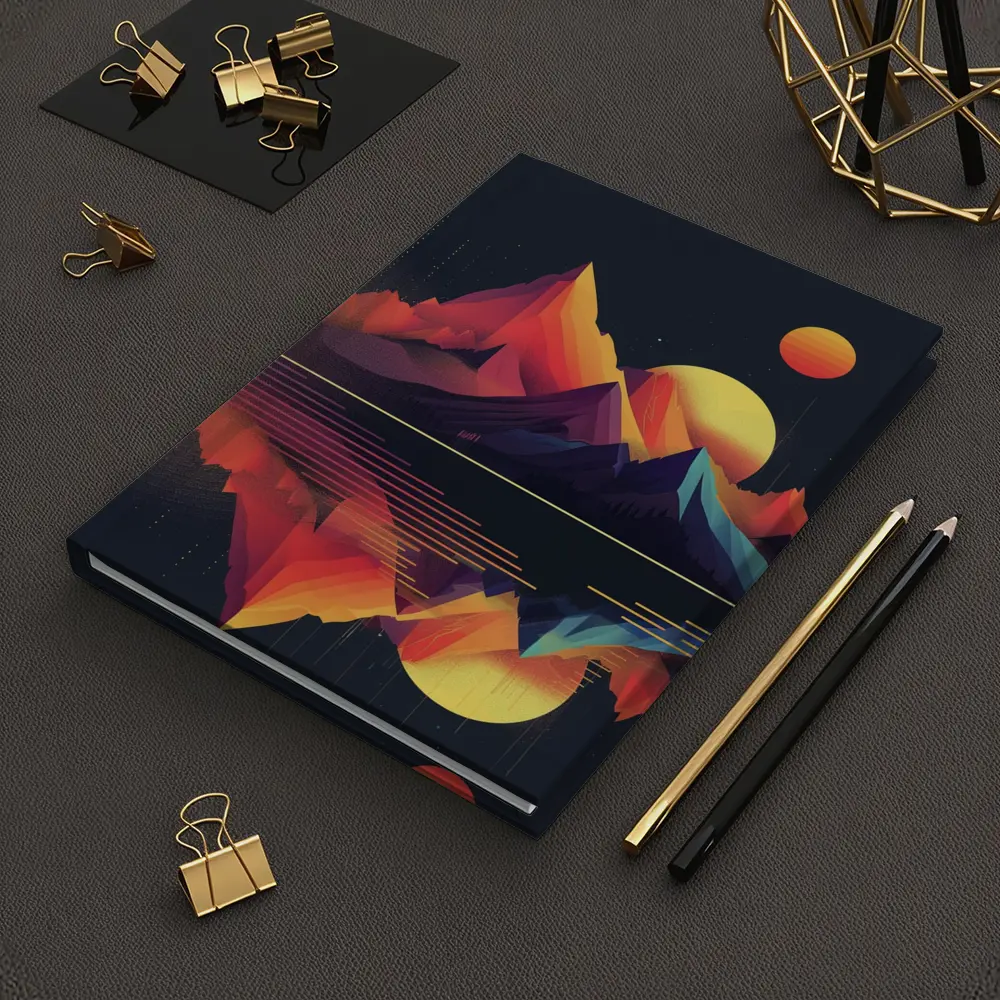 Geometric Mountain Reflection Retro Night Sky – Notebooks