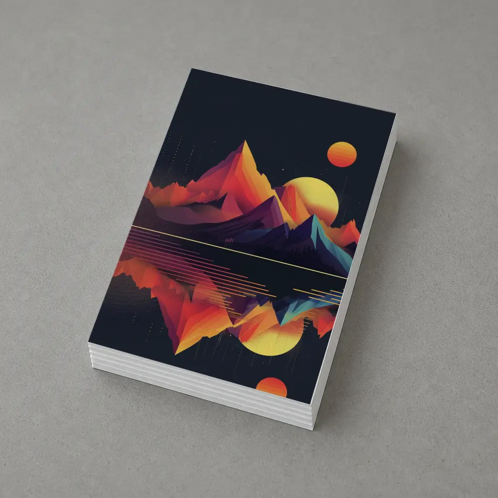 Geometric Mountain Reflection Retro Night Sky – Postcards
