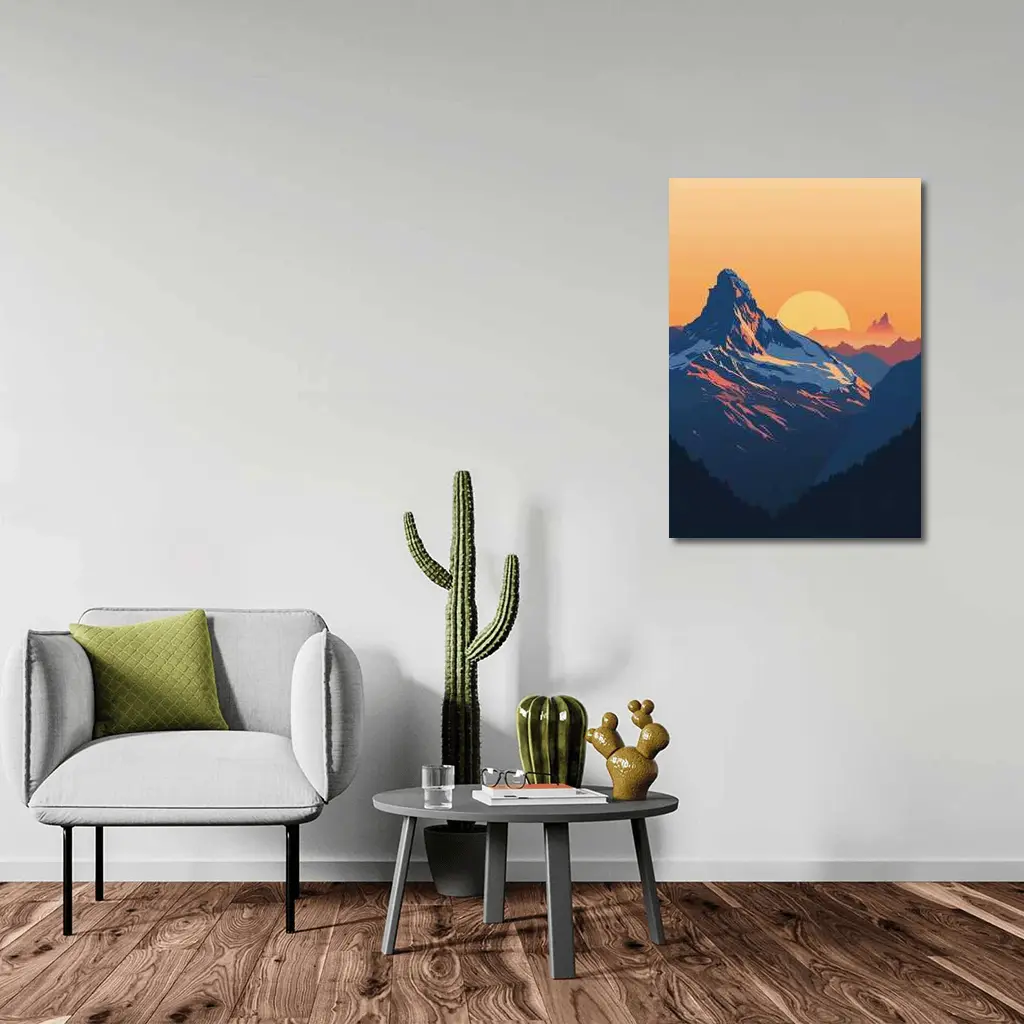 Matterhorn Mountain Sunset Orange Sky Illustration – Wall Art
