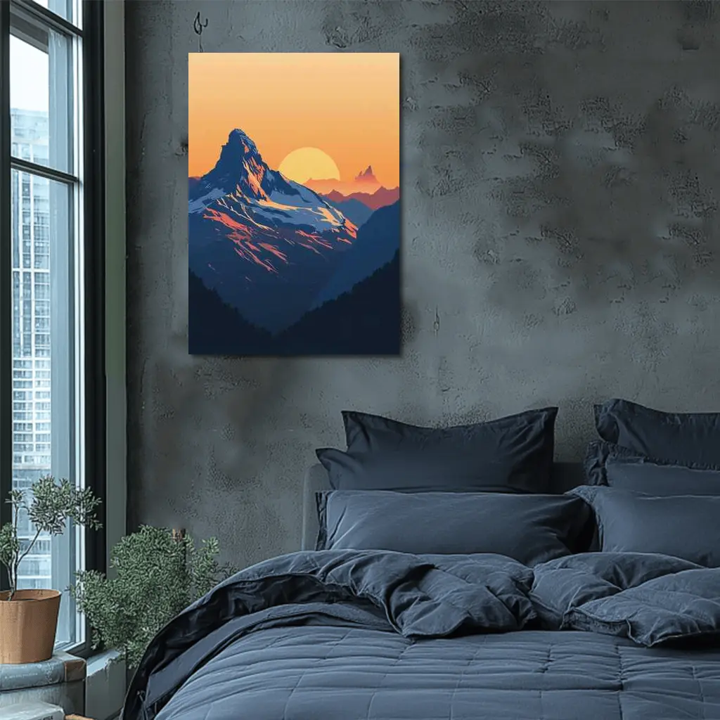 Matterhorn Mountain Sunset Orange Sky Illustration – Wall Art