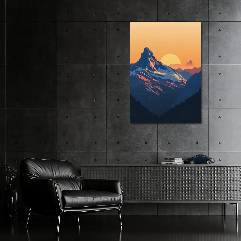 Matterhorn Mountain Sunset Orange Sky Illustration – Wall Art