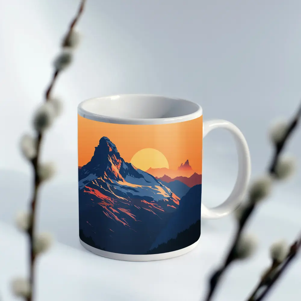 Matterhorn Mountain Sunset Orange Sky Illustration – Mugs