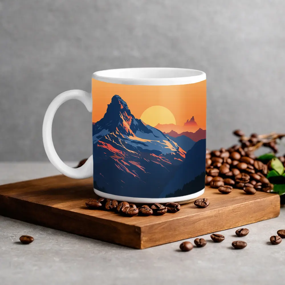Matterhorn Mountain Sunset Orange Sky Illustration – Mugs