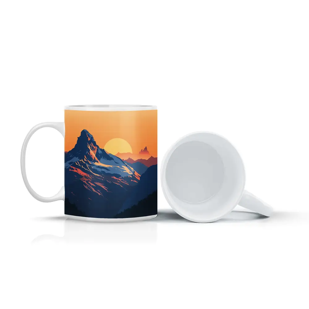 Matterhorn Mountain Sunset Orange Sky Illustration – Mugs