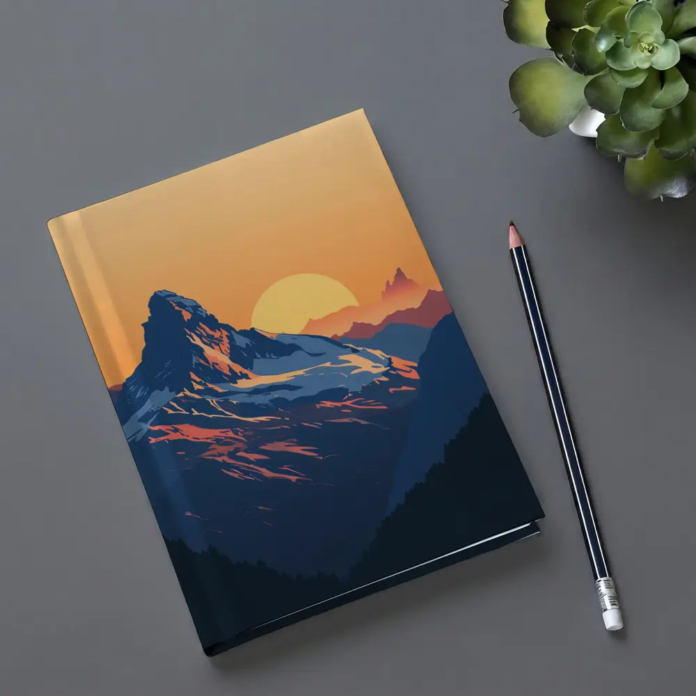 Matterhorn Mountain Sunset Orange Sky Illustration – Notebooks