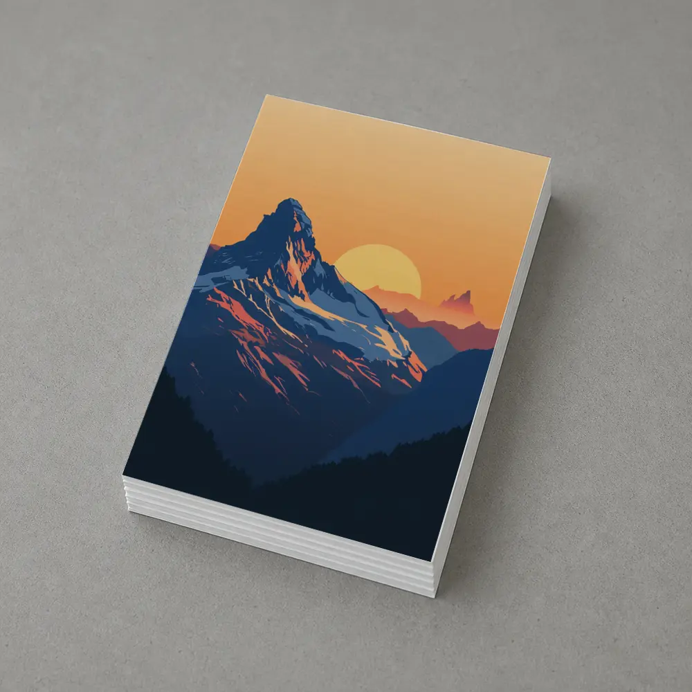 Matterhorn Mountain Sunset Orange Sky Illustration – Postcards