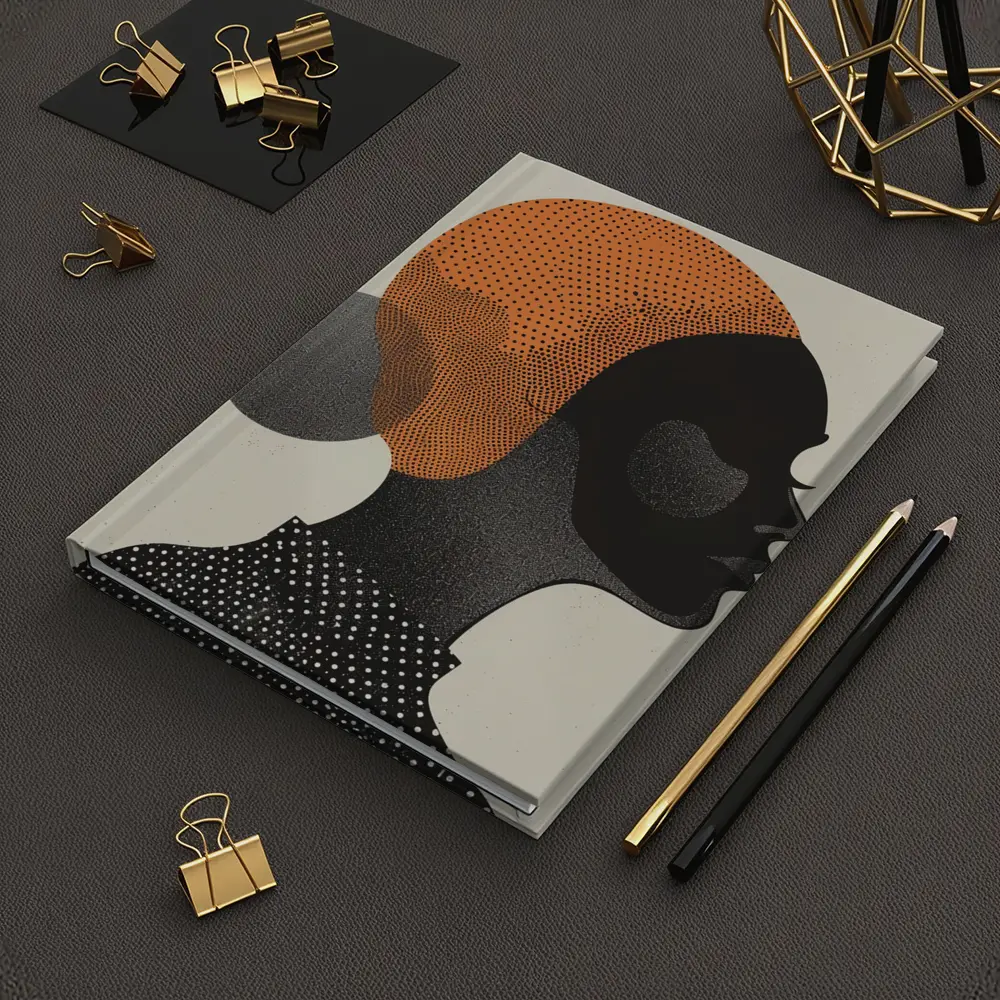 Black Woman Silhouette Portrait Orange Dotted Abstract – Notebooks