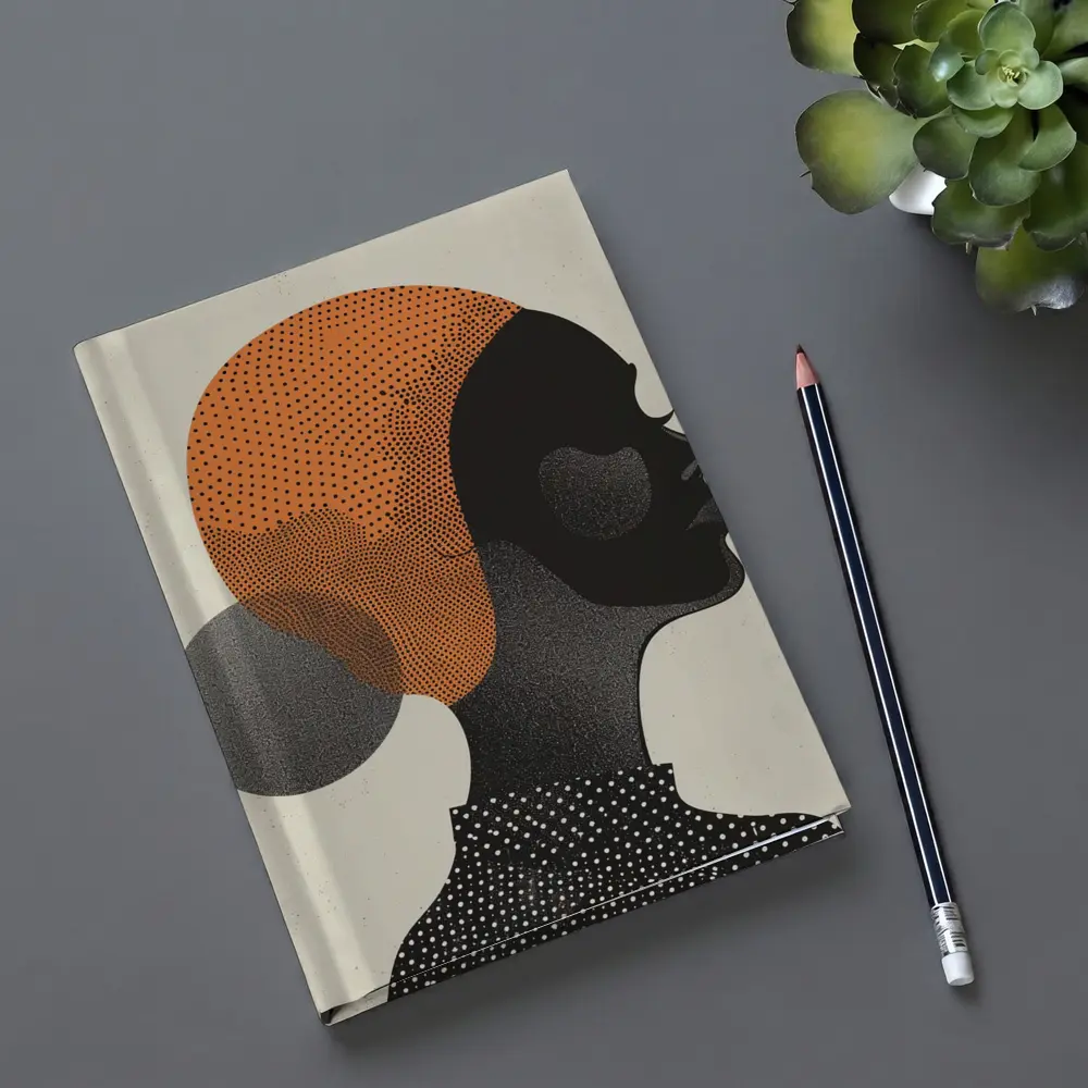 Black Woman Silhouette Portrait Orange Dotted Abstract – Notebooks