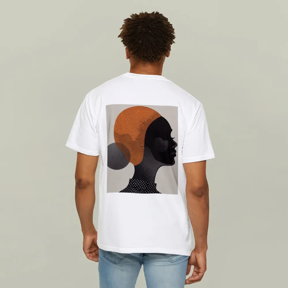 Black Woman Silhouette Portrait Orange Dotted Abstract – T-Shirts