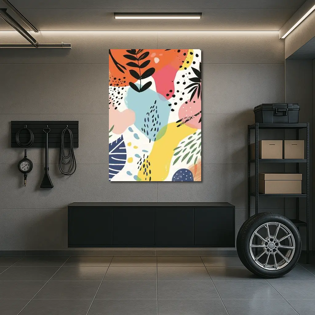 Colorful Abstract Botanical Shapes Mixed Media Art – Wall Art
