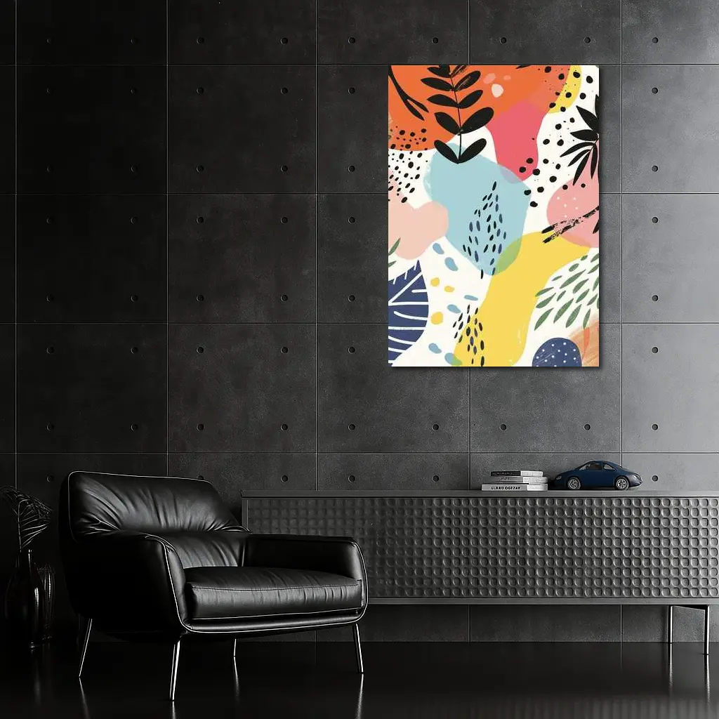 Colorful Abstract Botanical Shapes Mixed Media Art – Wall Art