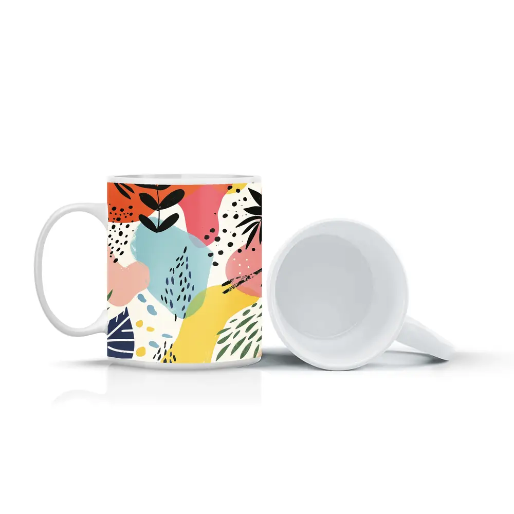 Colorful Abstract Botanical Shapes Mixed Media Art – Mugs