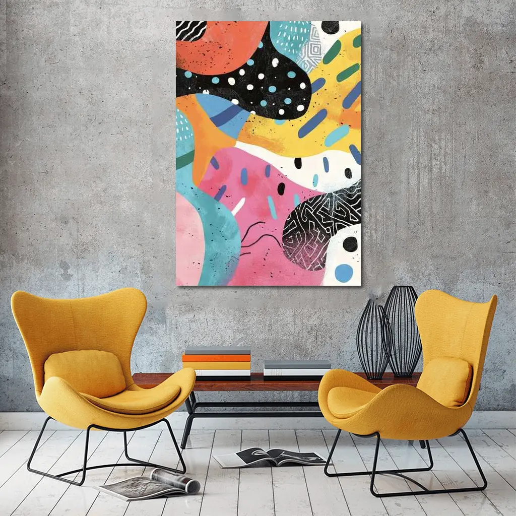 Colorful Abstract Shapes Mixed Pattern Art – Wall Art