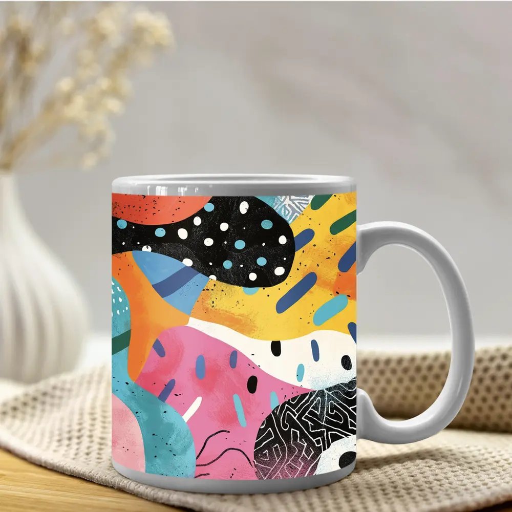 Colorful Abstract Shapes Mixed Pattern Art – Mugs