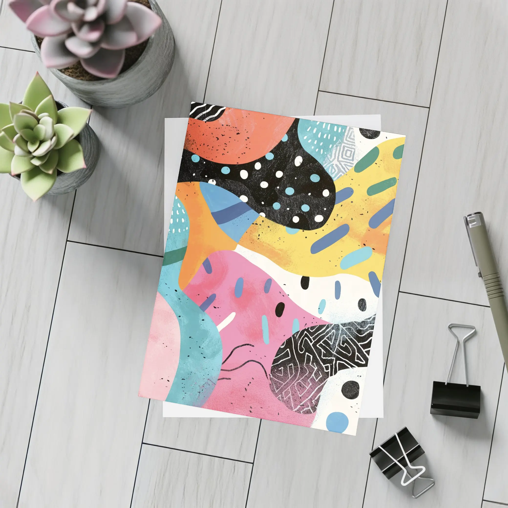 Colorful Abstract Shapes Mixed Pattern Art – Postcards