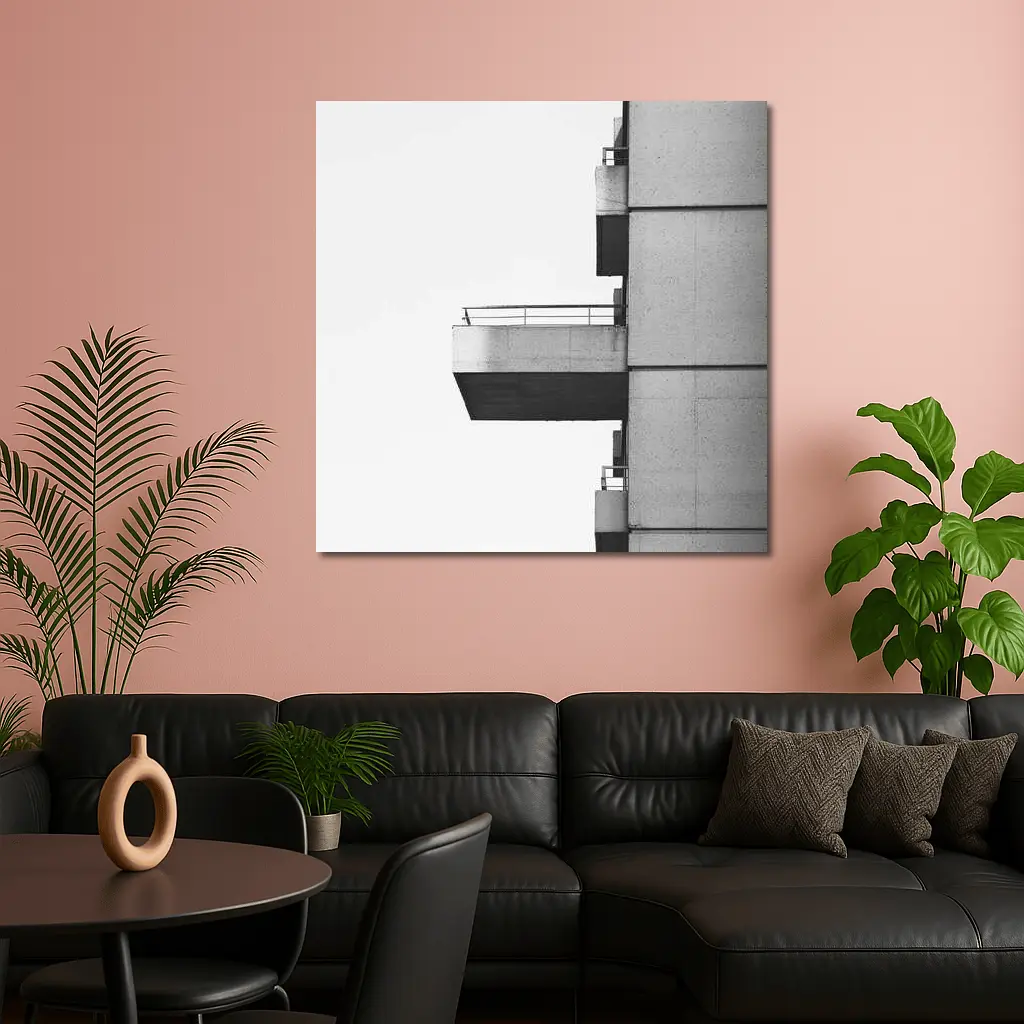 Brutalist Concrete Balcony Building Black White – Wall Art
