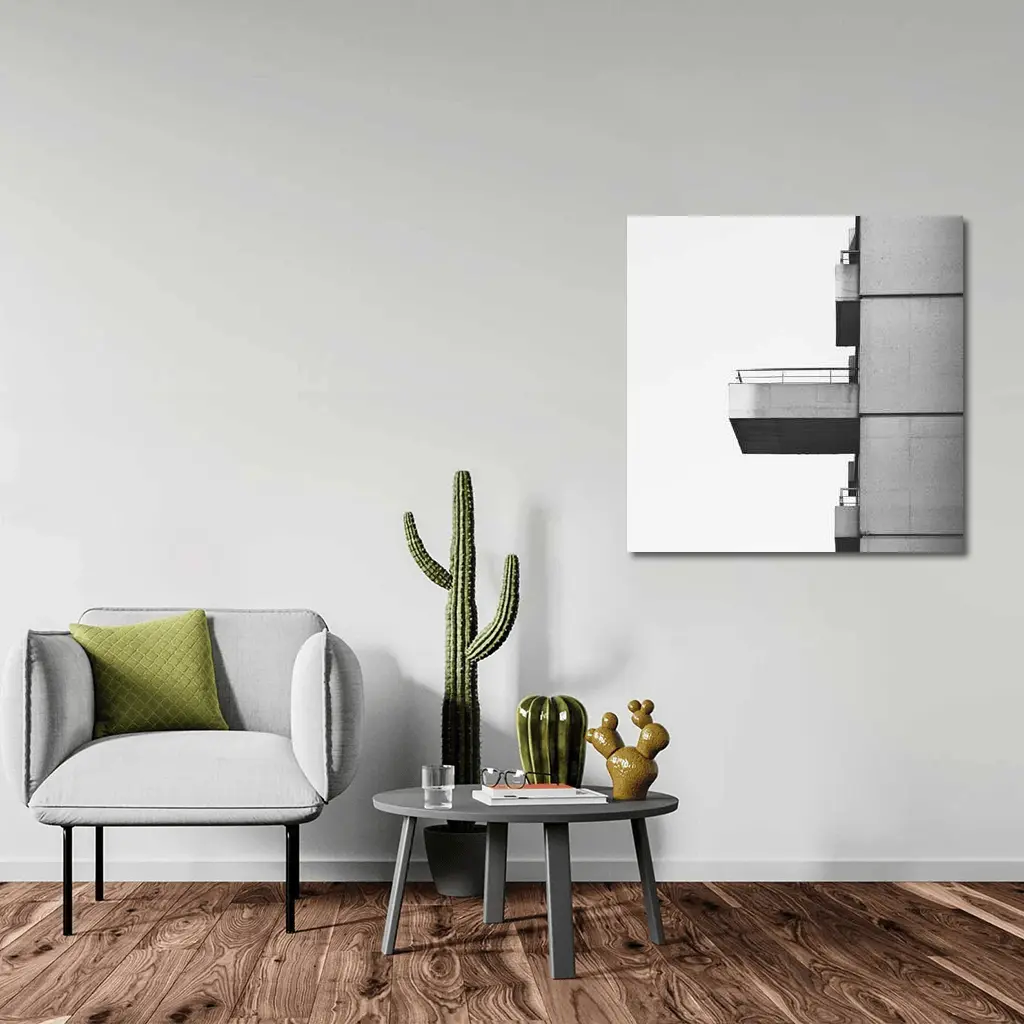 Brutalist Concrete Balcony Building Black White – Wall Art