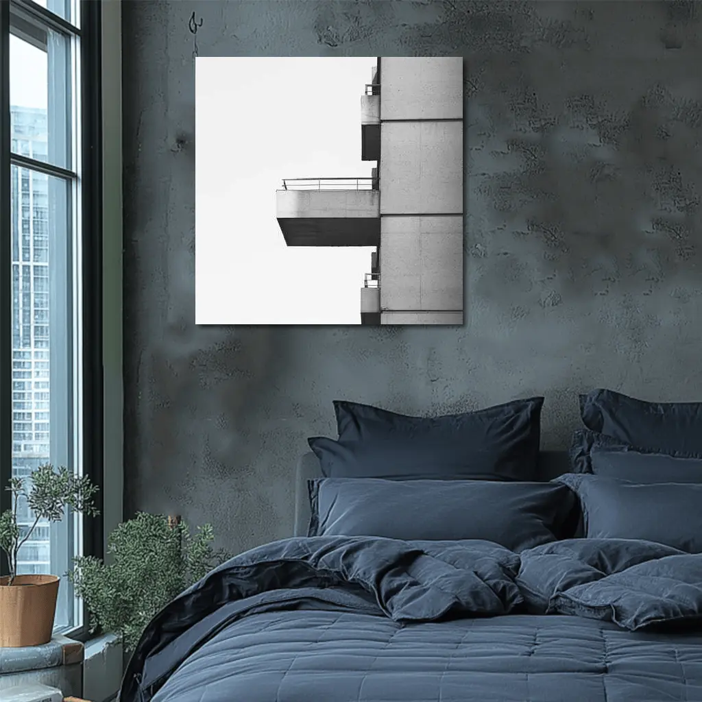 Brutalist Concrete Balcony Building Black White – Wall Art