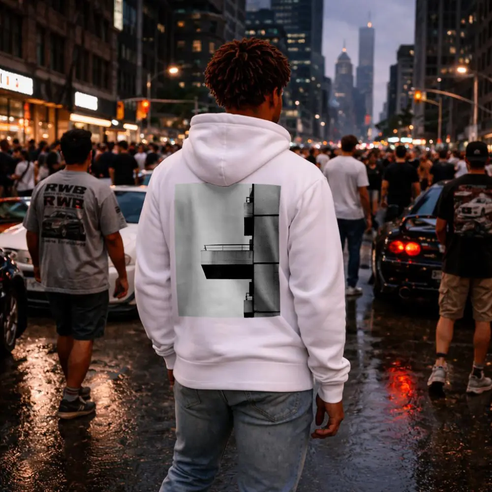 Brutalist Concrete Balcony Building Black White – Hoodies