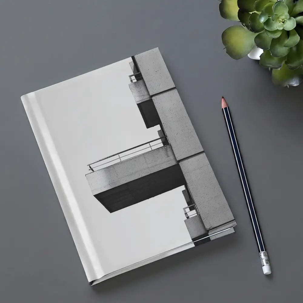 Brutalist Concrete Balcony Building Black White – Notebooks