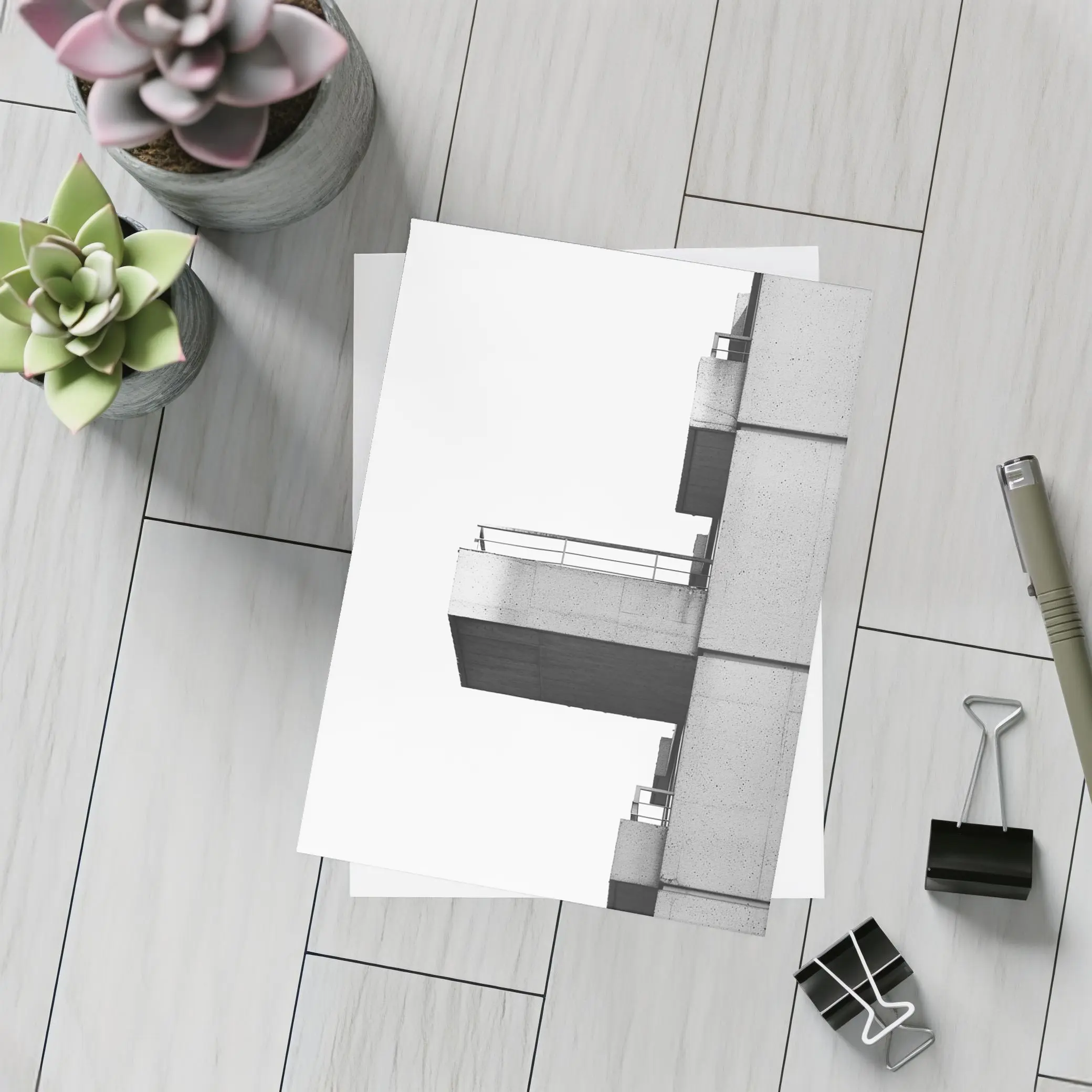 Brutalist Concrete Balcony Building Black White – Postcards