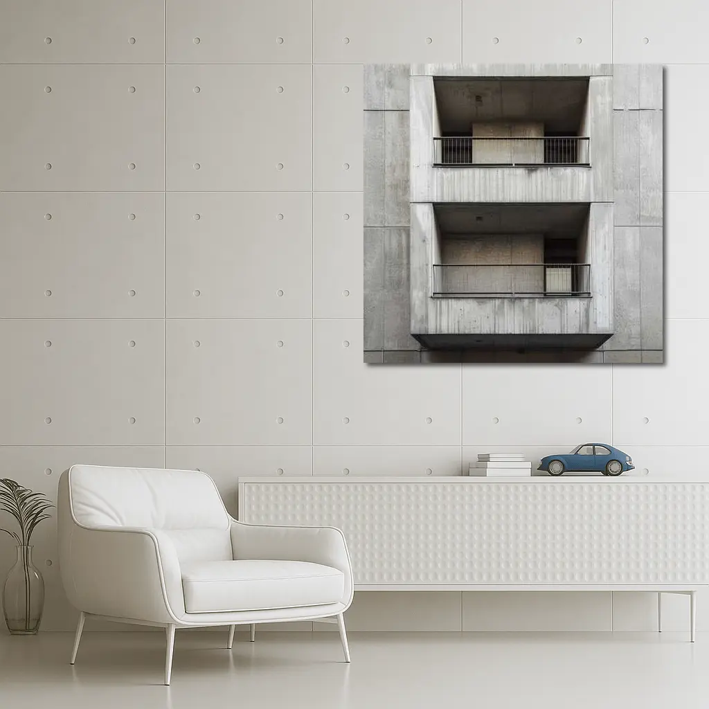 Brutalist Concrete Building Facade Balconies Architecture – Wall Art