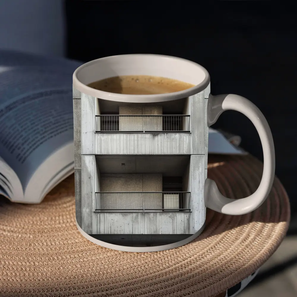 Brutalist Concrete Building Facade Balconies Architecture – Mugs