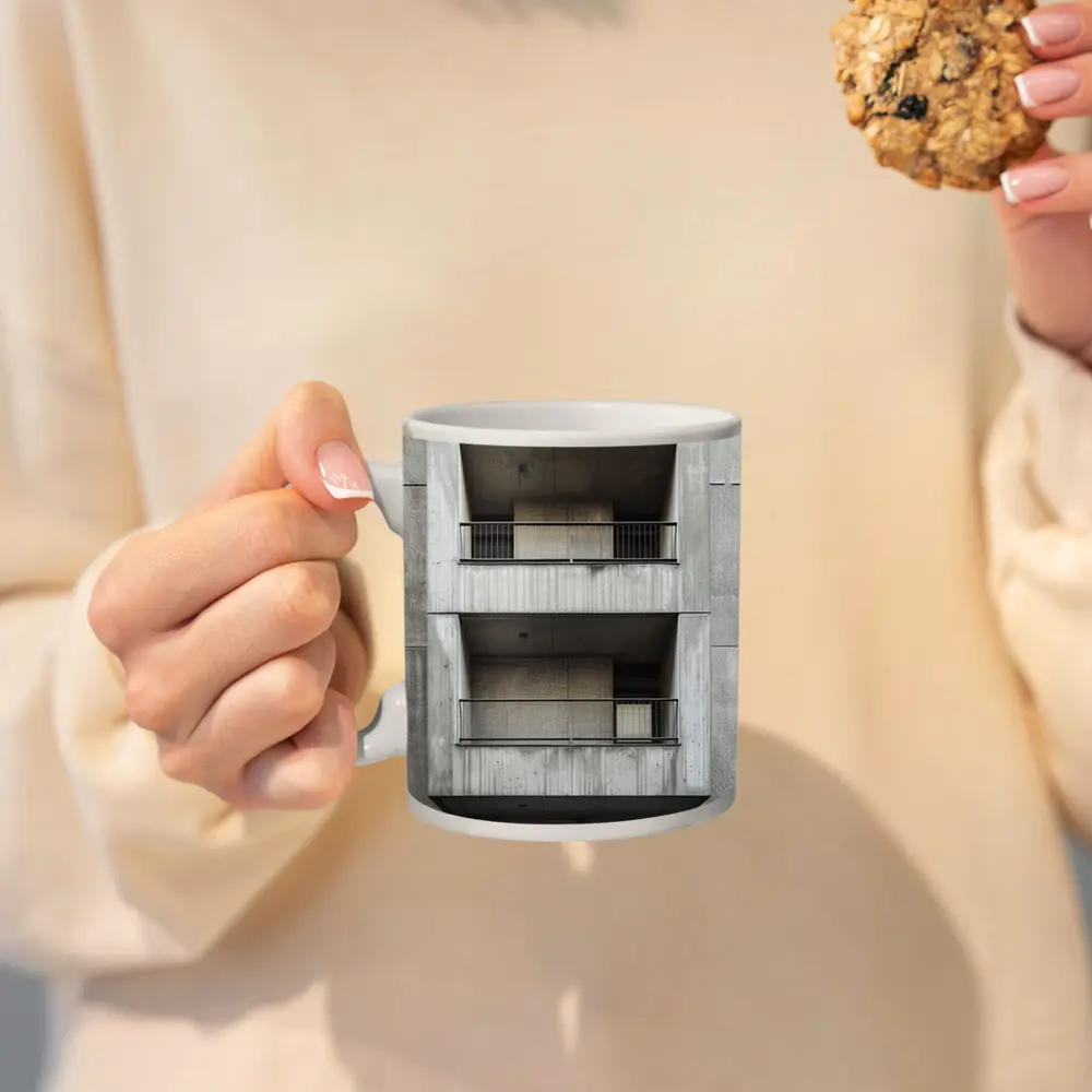 Brutalist Concrete Building Facade Balconies Architecture – Mugs