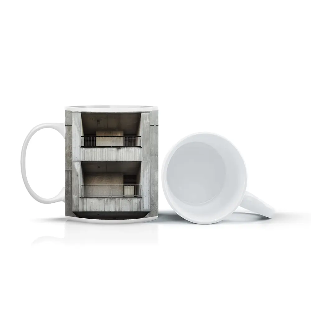 Brutalist Concrete Building Facade Balconies Architecture – Mugs