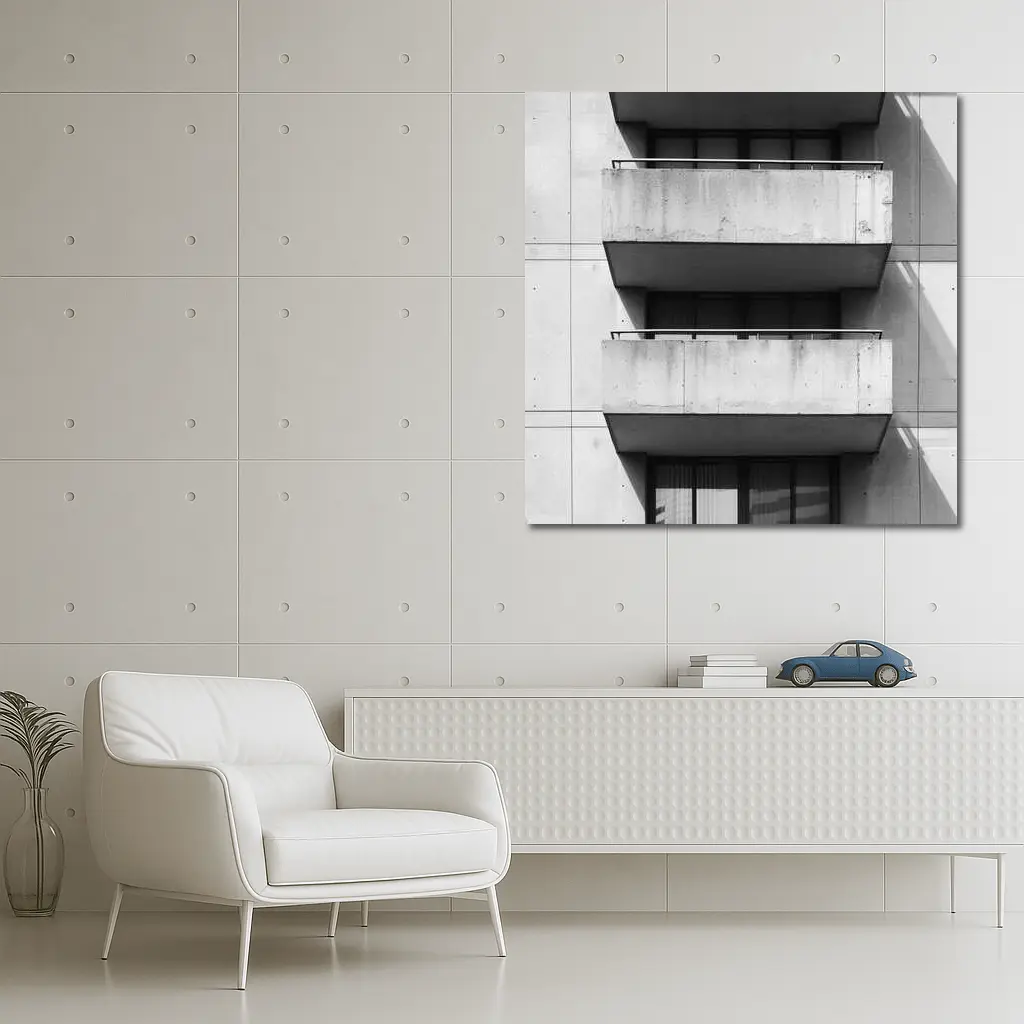 Brutalist Concrete Balconies Black and White – Wall Art