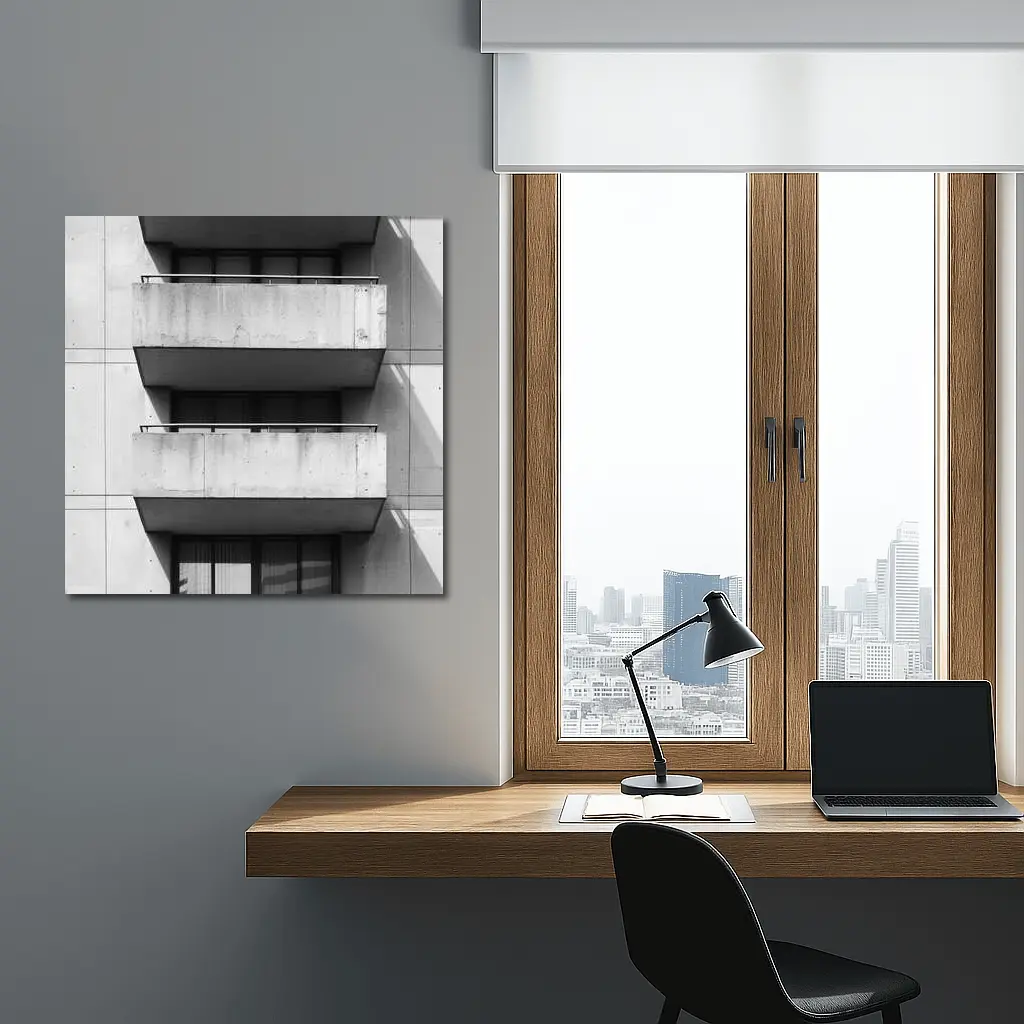 Brutalist Concrete Balconies Black and White – Wall Art