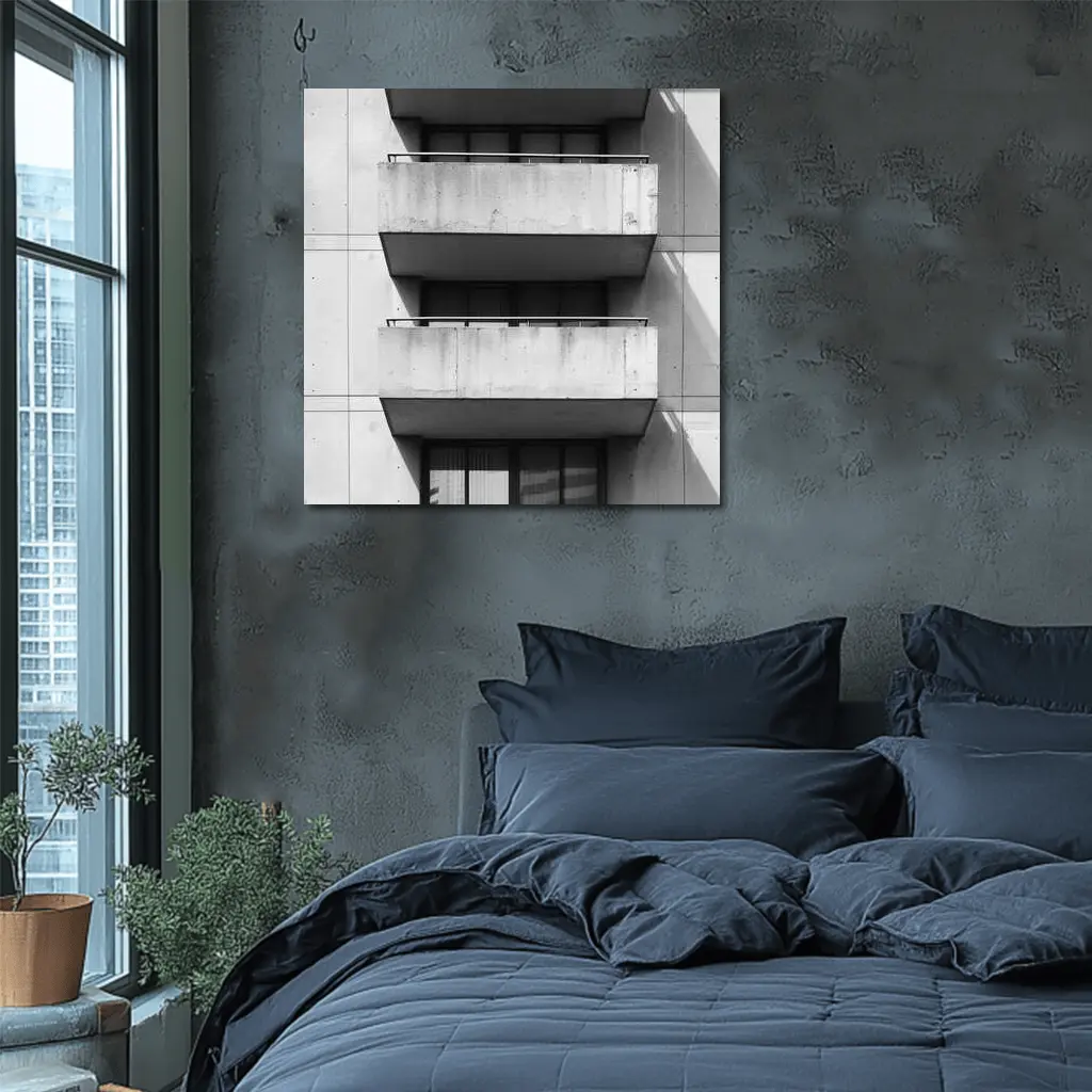 Brutalist Concrete Balconies Black and White – Wall Art