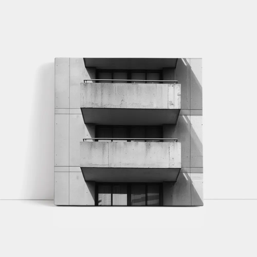Brutalist Concrete Balconies Black and White – Wall Art