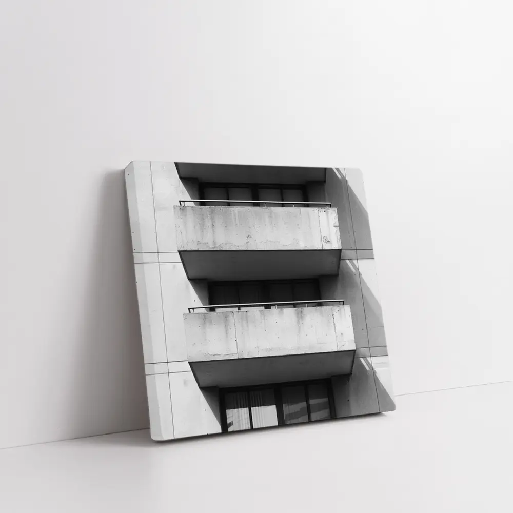 Brutalist Concrete Balconies Black and White – Wall Art
