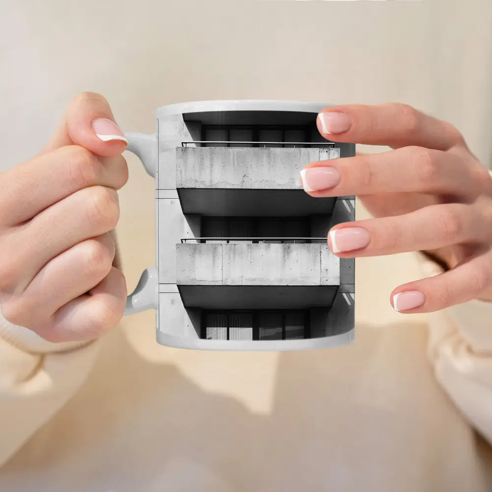 Brutalist Concrete Balconies Black and White – Mugs